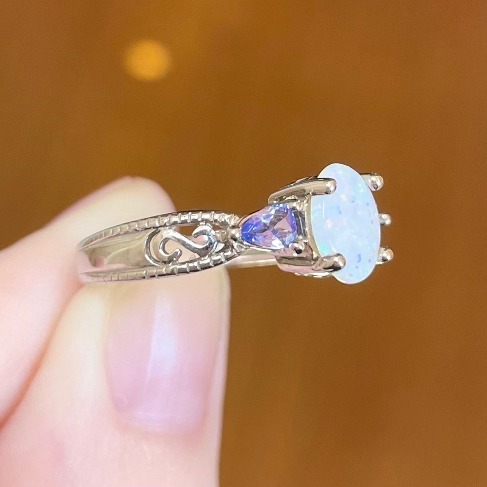 14K Opal Tanzanite filigree white lab oval teardrop purple white gold ri…​ - Picture 9 of 11